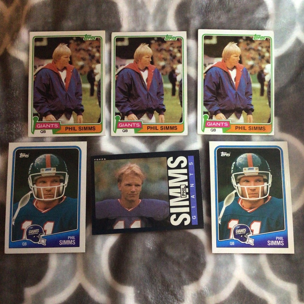 PHIL SIMMS, NEW YORK GIANTS FOOTBALL CARDS,6 cards